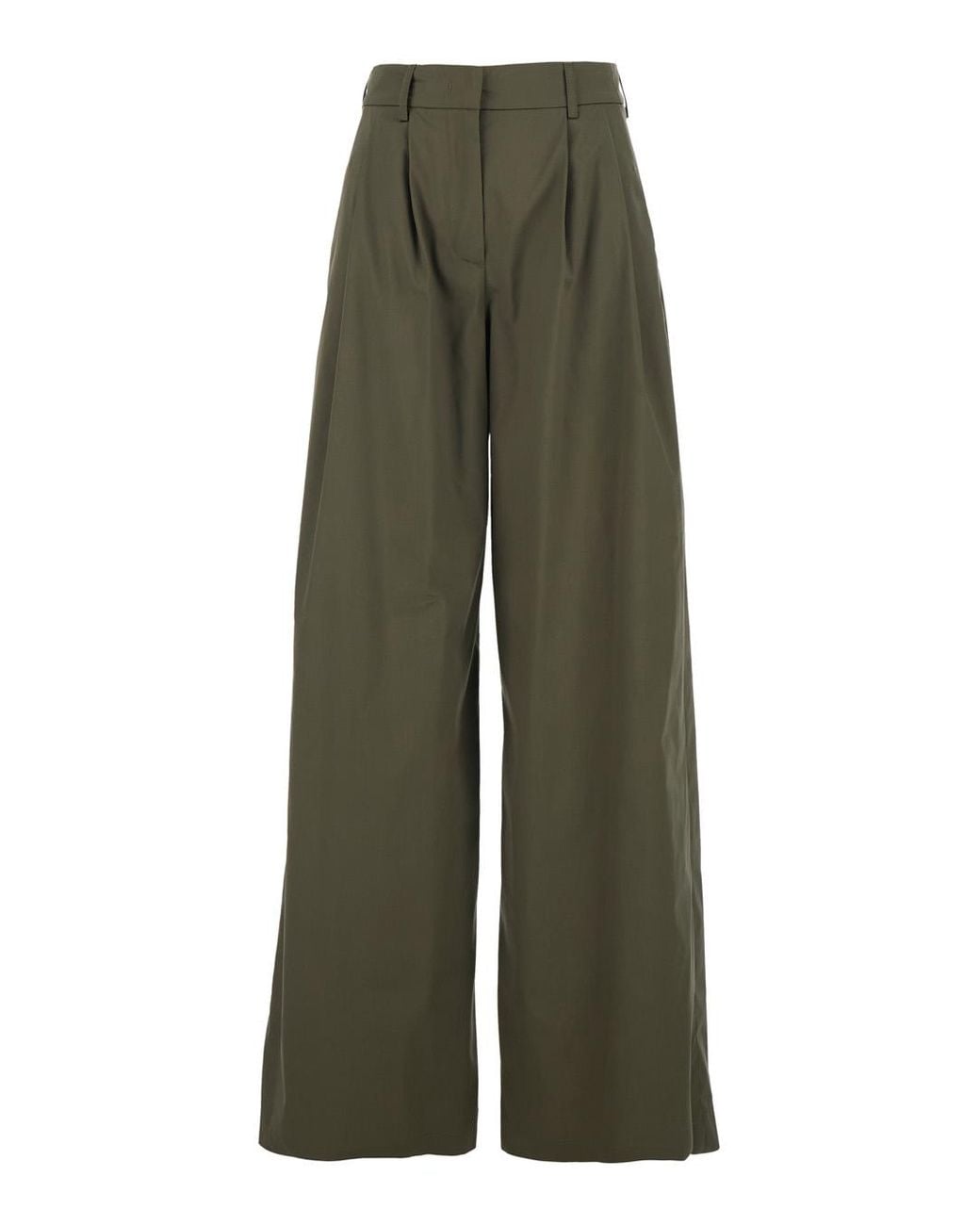 Le Plain Green Wide Leg Trousers With Pleats For