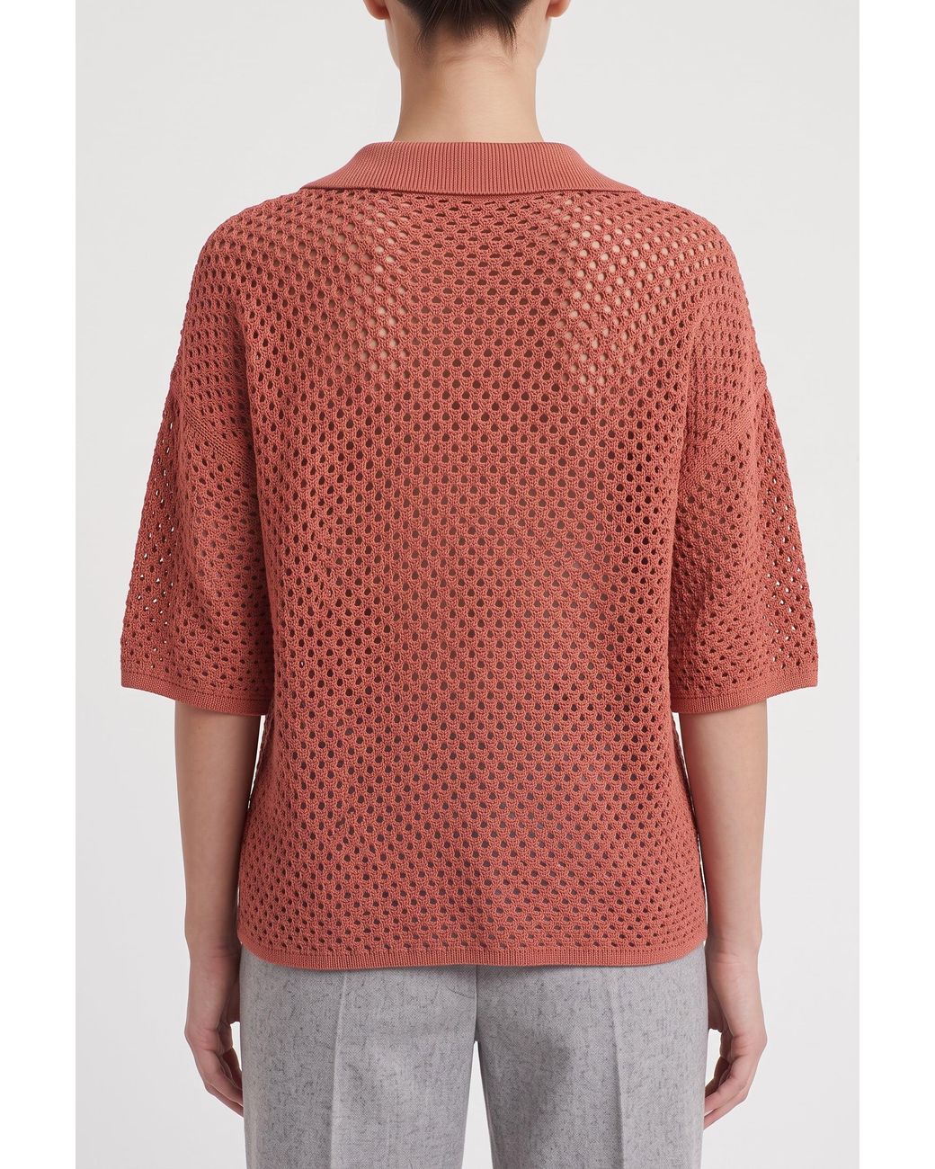 Brunello Cucinelli Red Rust Openwork Cotton Sweater