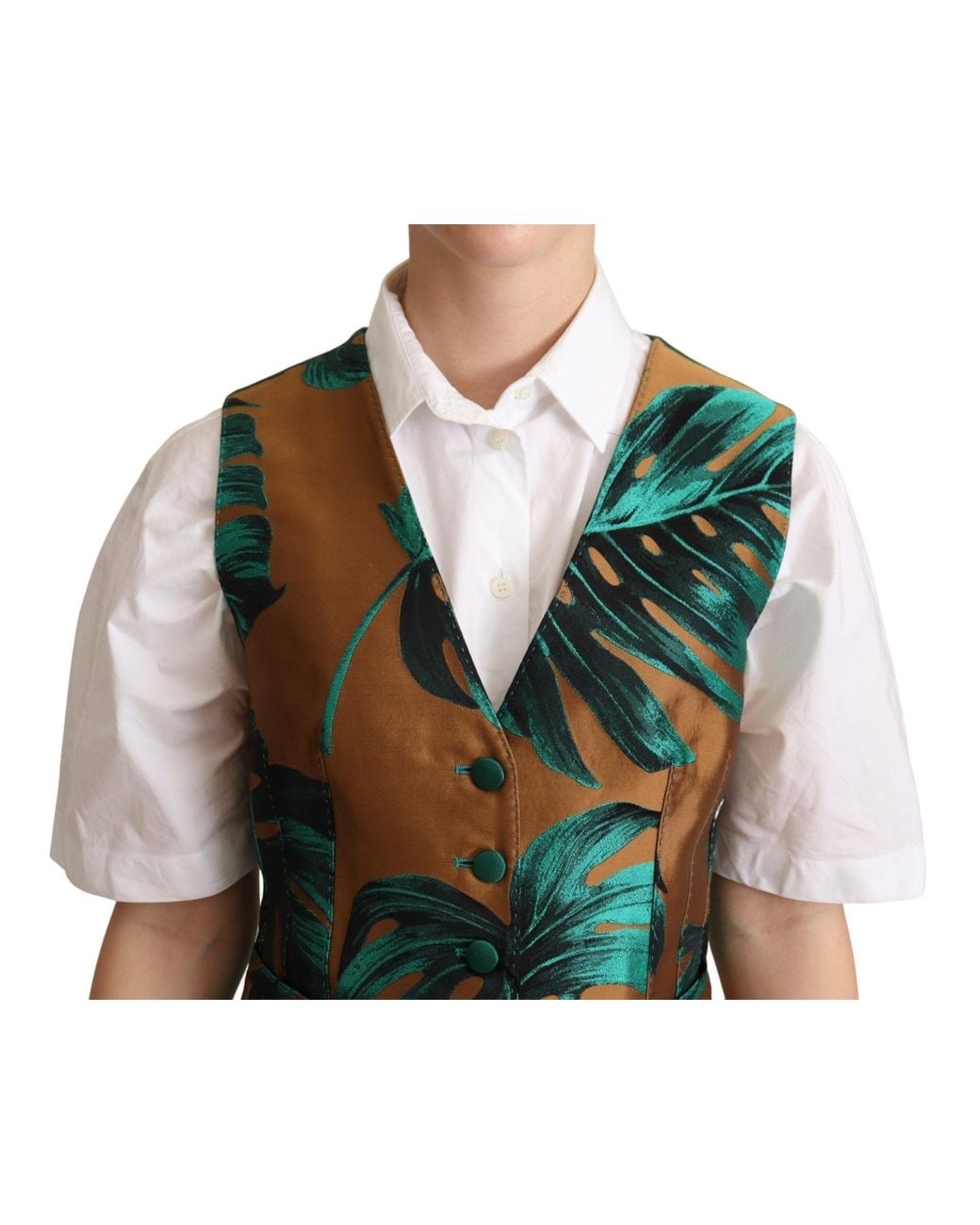 Dolce & Gabbana Multicolor Elegant Leaf Print Waistcoat