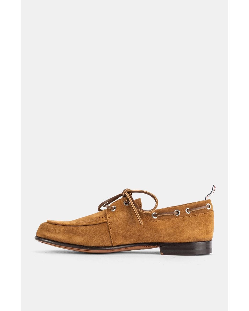 Thom Browne Brown Calfskin Suede Boat Shoe Flats