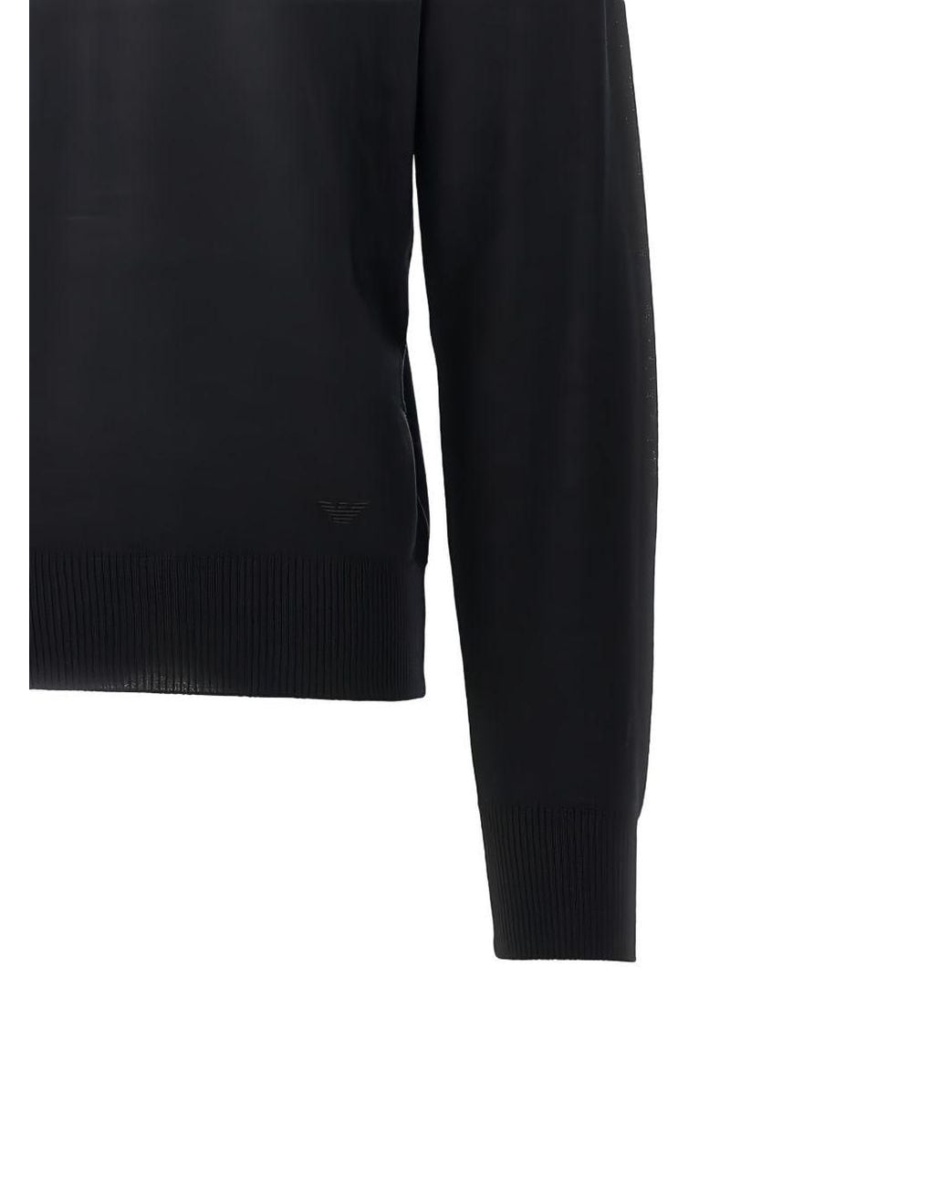 Emporio Armani Blue Essential Virgin Wool Knit Crew-Neck Sweater With Tonal Eagle Embroidery for men