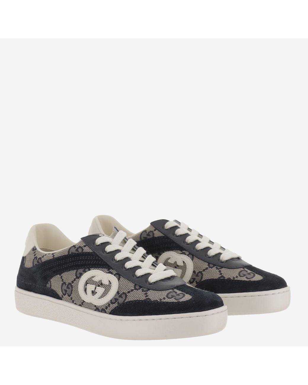 Gucci Gray Gg Fabric And Leather Sneakers Trainers for men