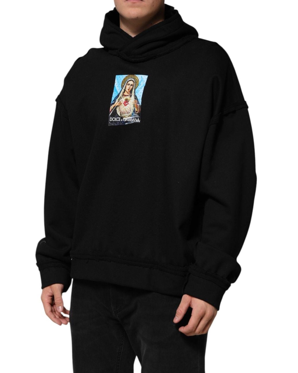 Dolce & Gabbana Black Graphic Print Relaxed Hoodie for men