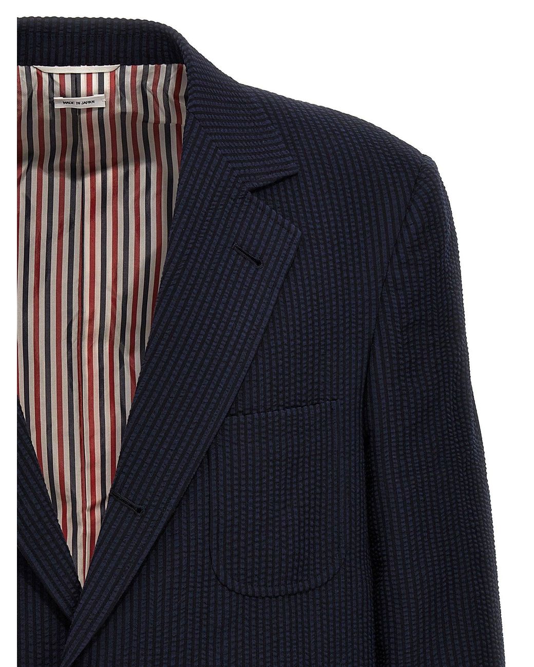 Thom Browne Blue Wool Seersucker Blazer