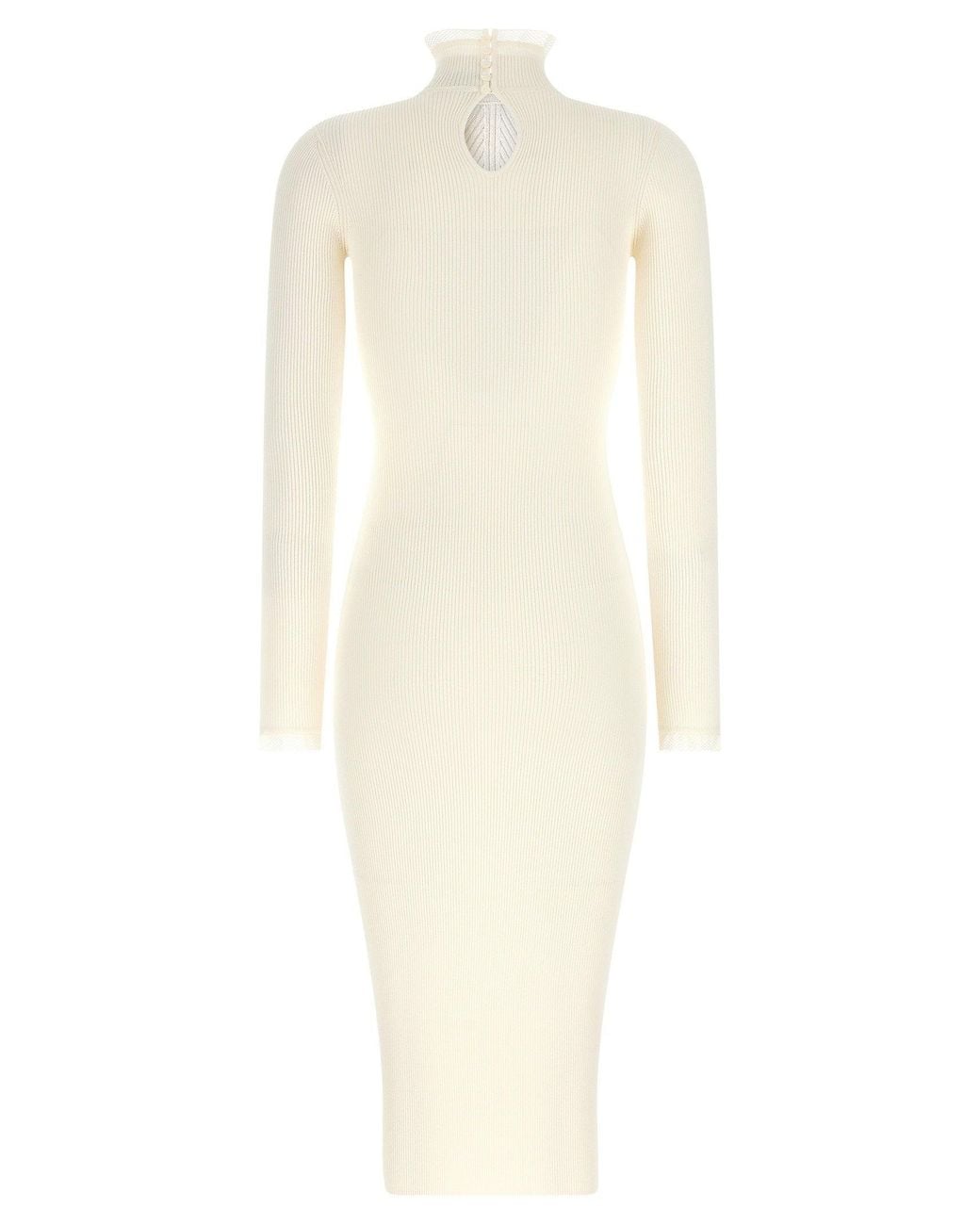 Elisabetta Franchi White Ribbed Knit Mock-Neck Dress