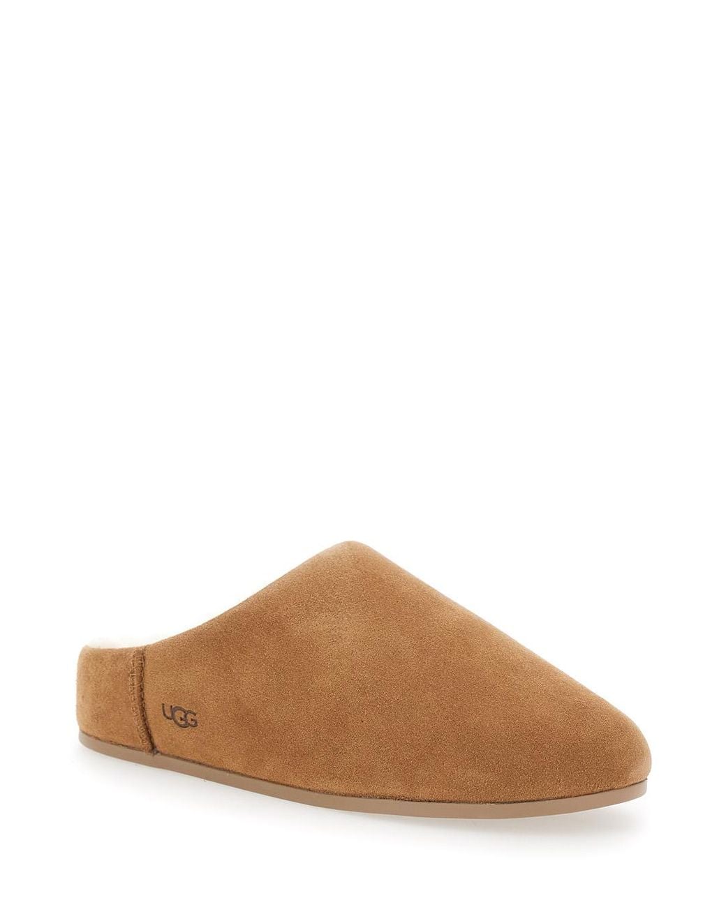 Ugg Brown Mules With Logo Lettering And Shearling Lining Leather