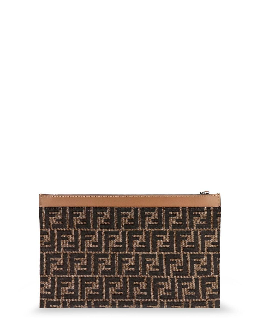 Fendi Gray Ff Logo Print Flat Pouch for men