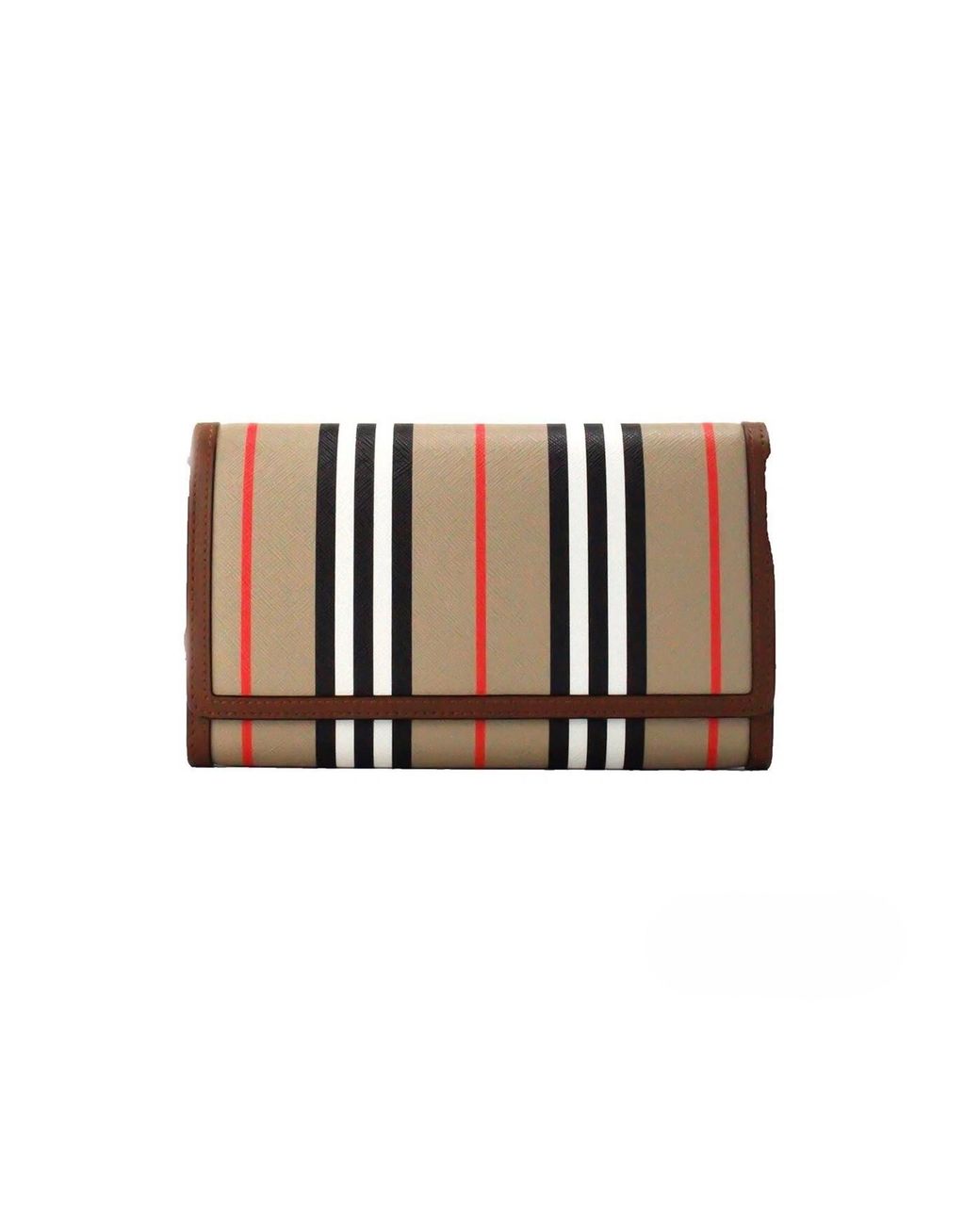Burberry Brown Hannah Icon Stripe Archive Tan E-Canvas Leather Wallet Crossbody Bag