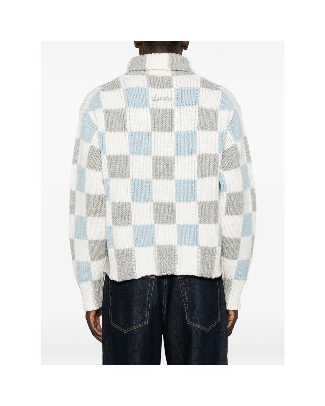 KENZO Blue Checks Roll-Neck Sweater for men