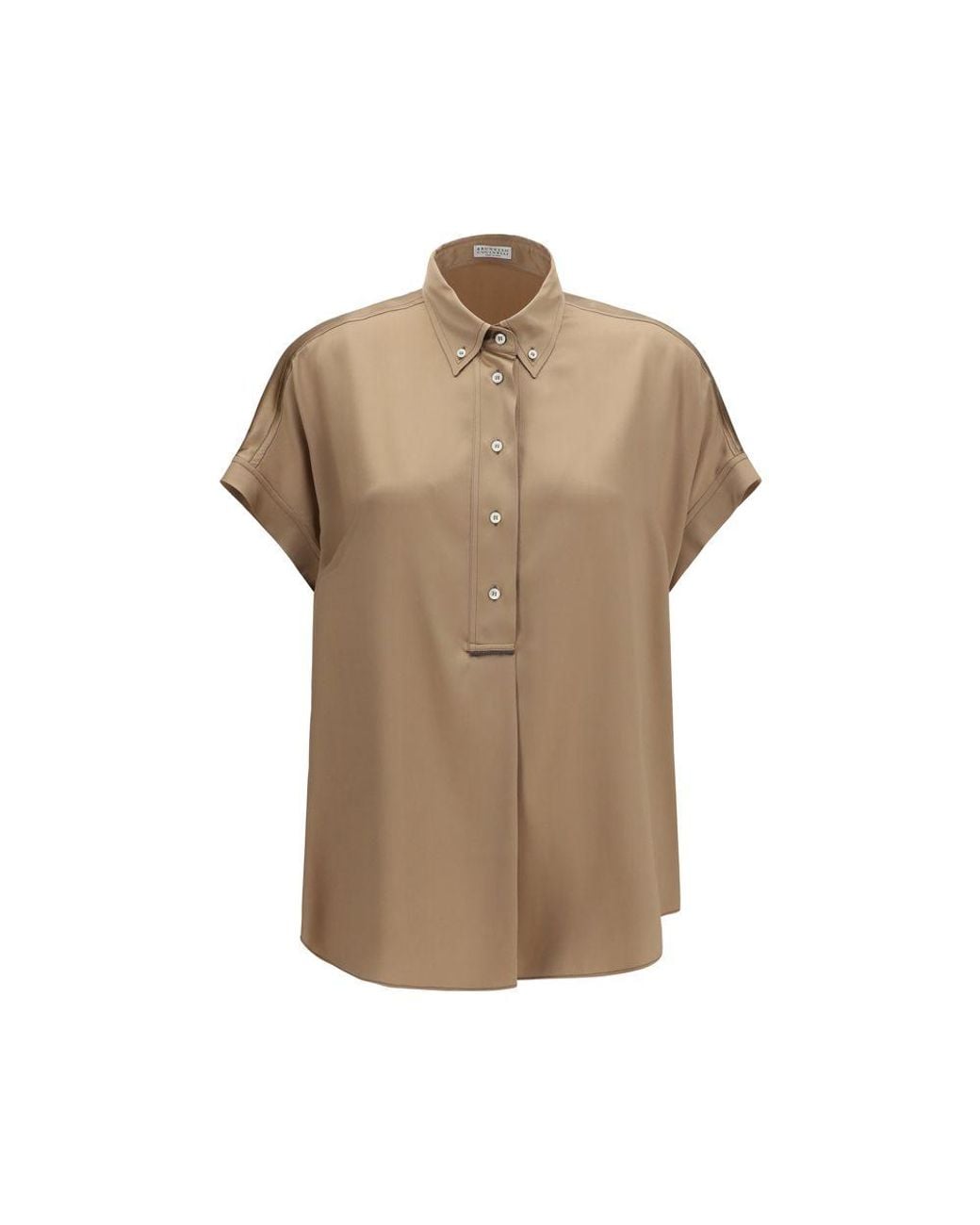 Brunello Cucinelli Brown Beige Silk Shortsleeve Shirt