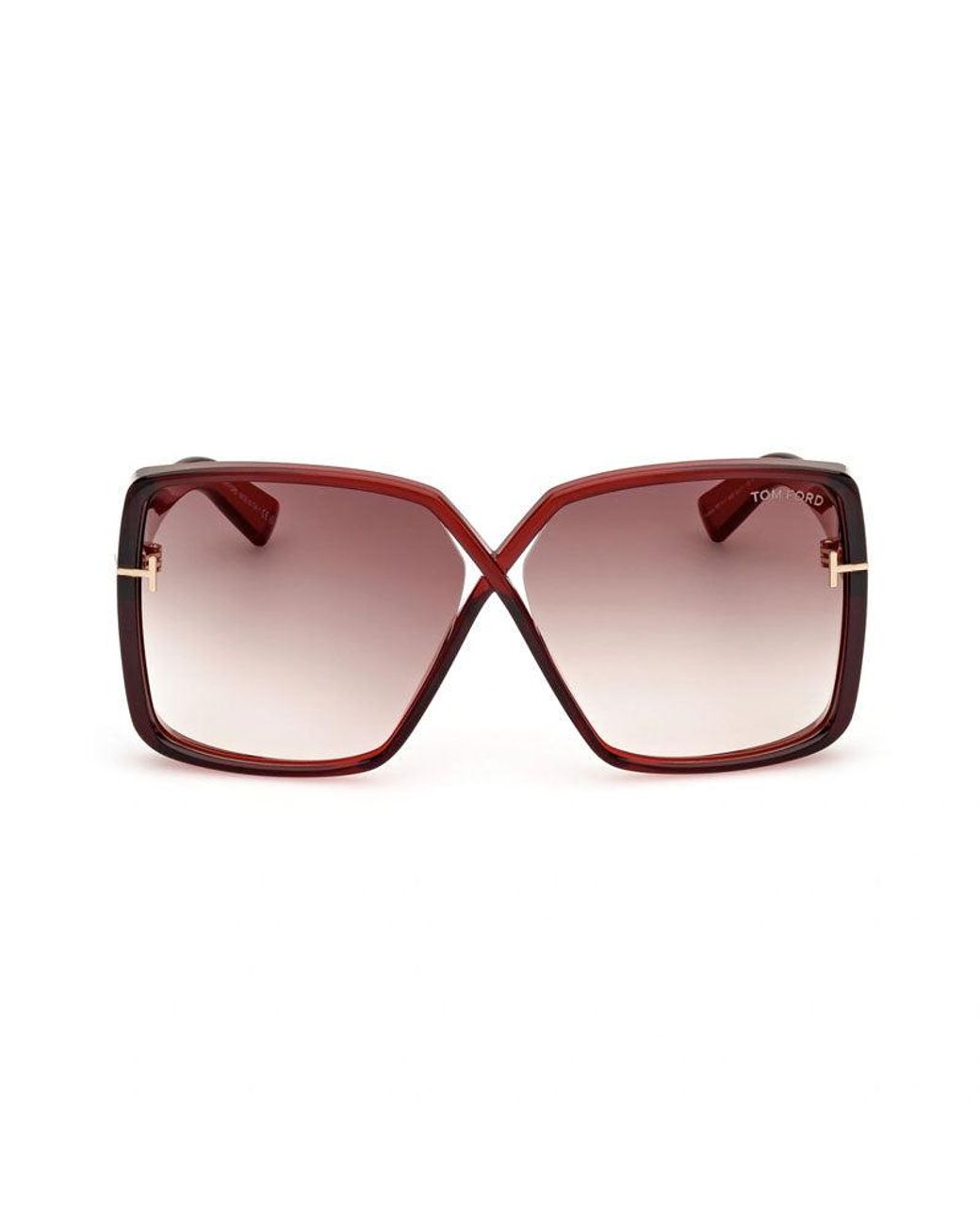 Tom Ford Red Sunglasses Geometric Full Rim, Shiny Frame And Gradient Lens Ft111766G