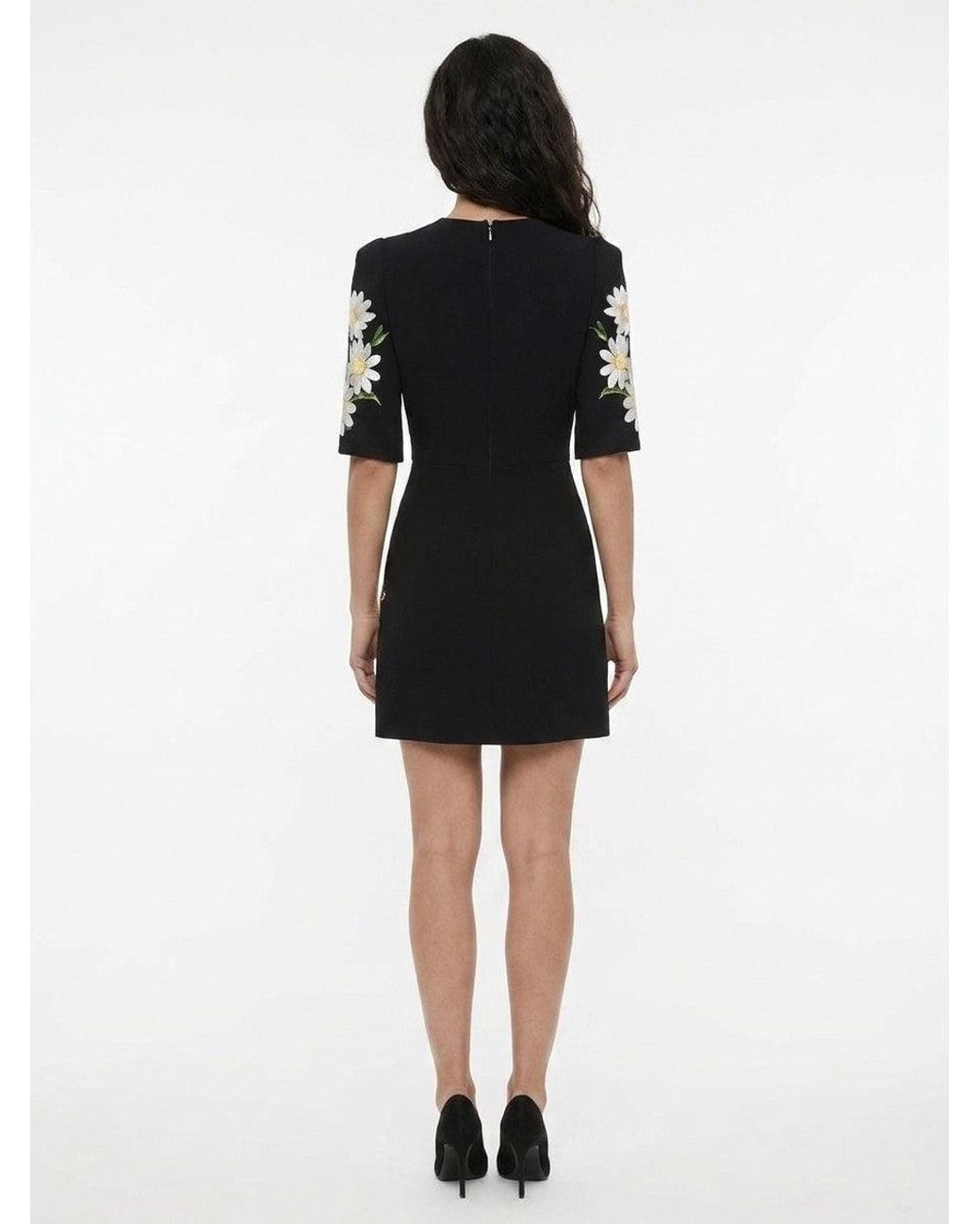 Dolce & Gabbana Black Dolce & Gabbana Daisy-Embroidered Wool Dress