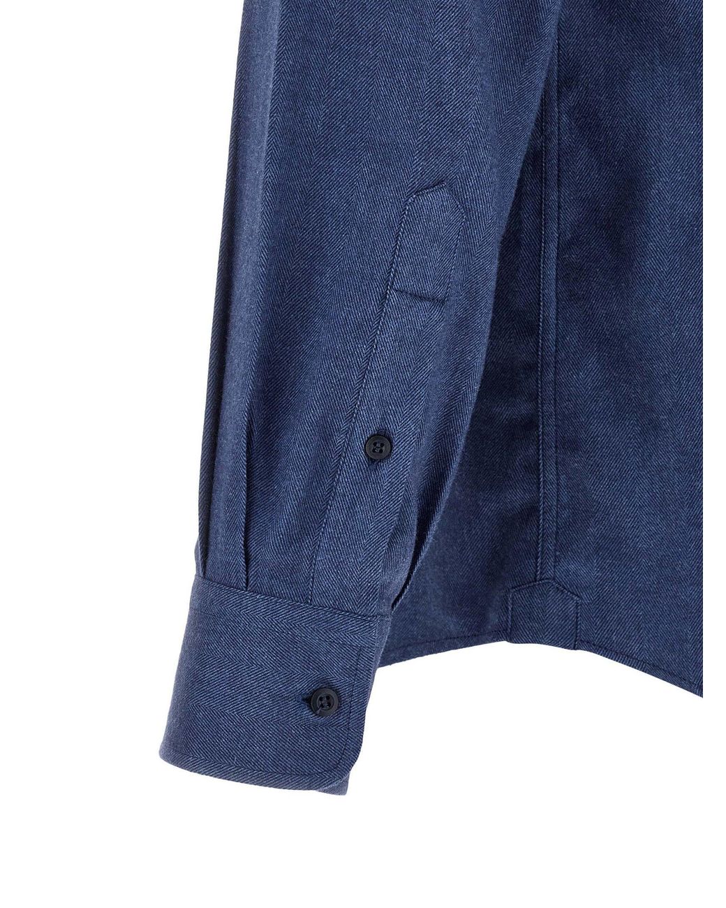 Brunello Cucinelli Blue Herringbone Cotton Shirt