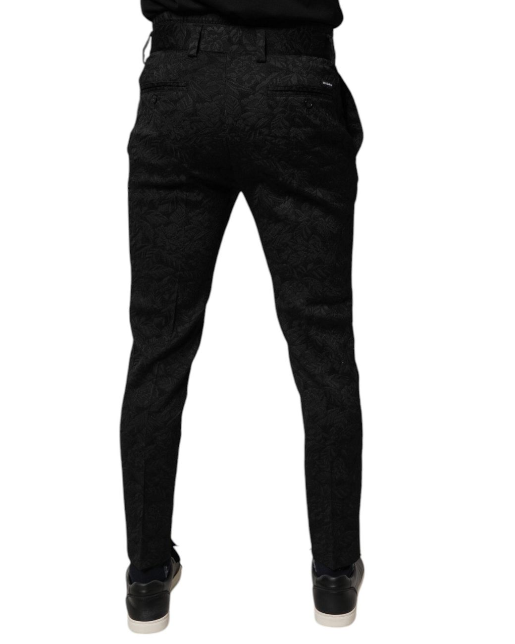 Dolce & Gabbana Black Brocade Polyester Skinny Dress Pants for men