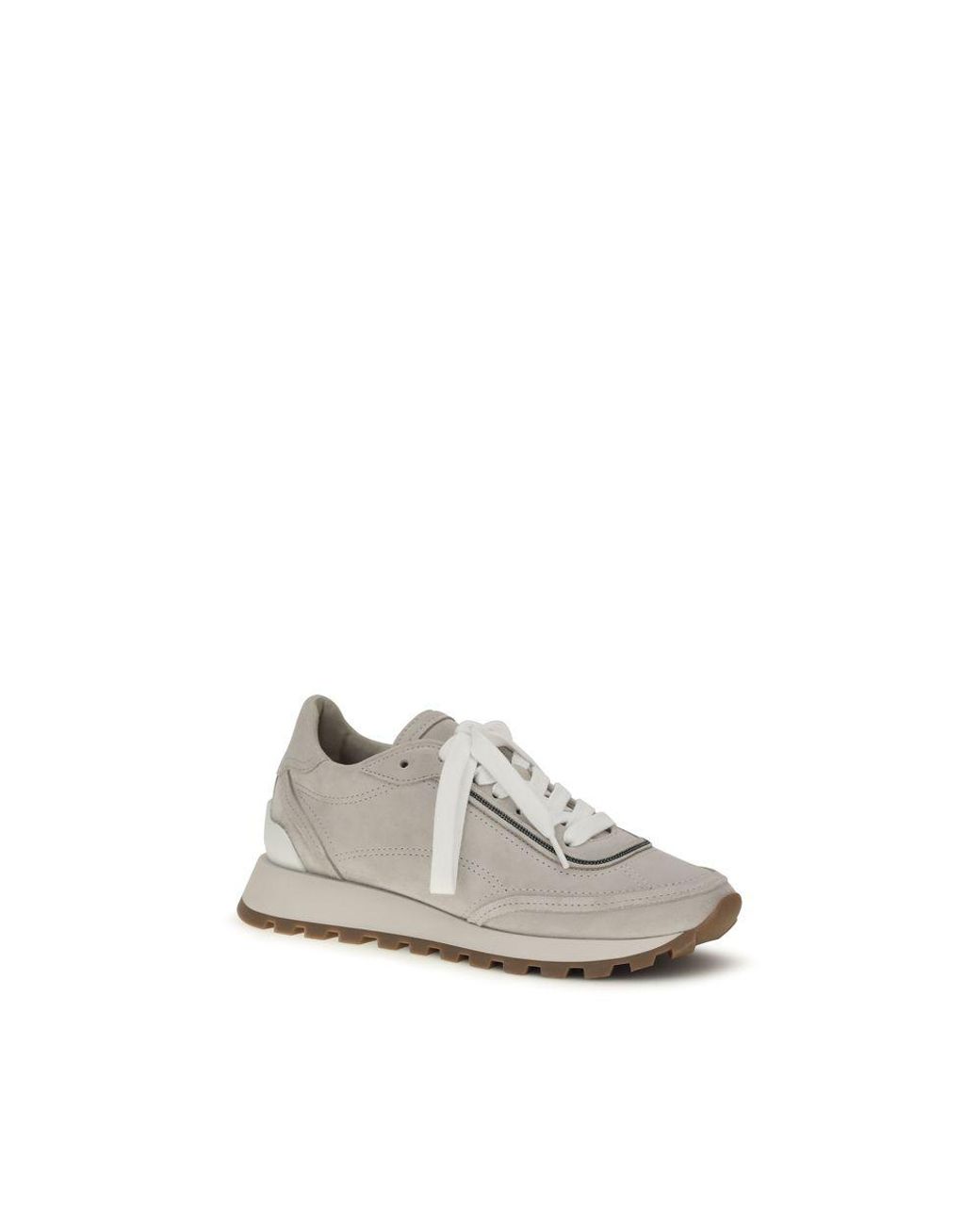 Brunello Cucinelli White Gray Calf Leather Bos Taurus Athletic Sneakers