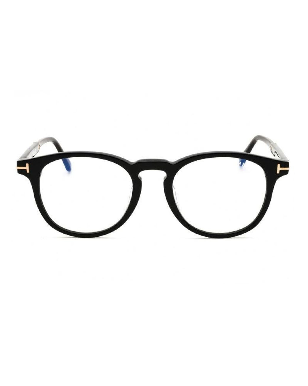 Tom Ford Black Eyeglasses Round Full Rim, Frame And Clear/-Light Block Lenses Lens Ft5891-F-B005