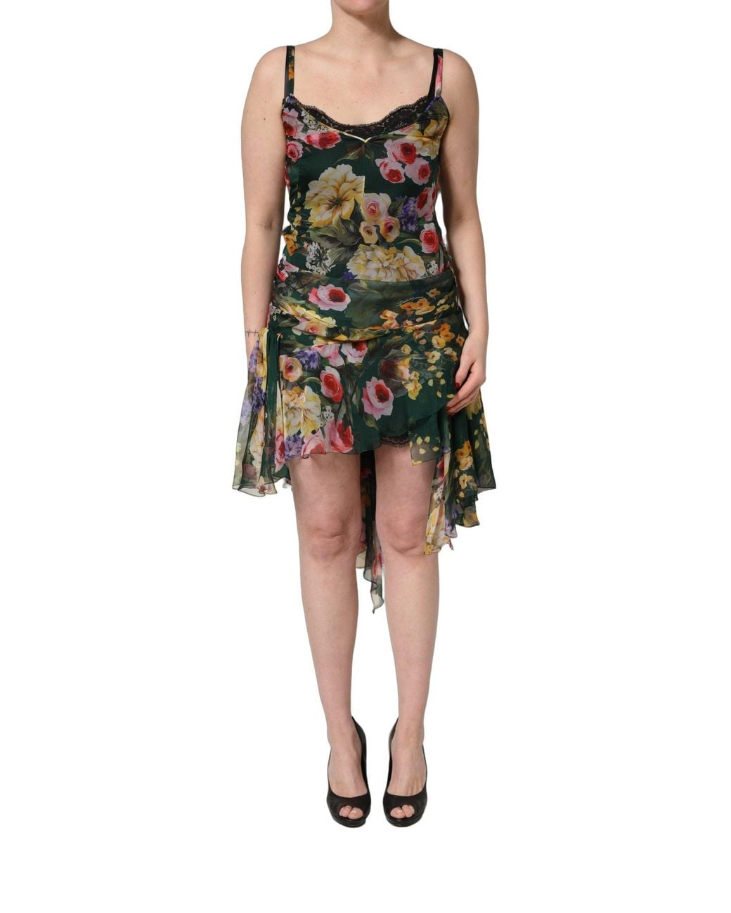 Dolce & Gabbana Black Dolce & Gabbana Floral Print Silk Dress