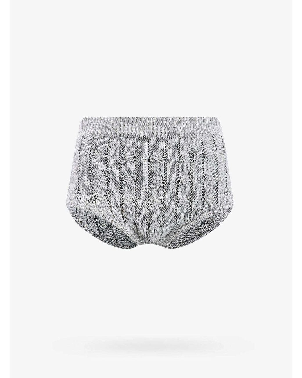 Brunello Cucinelli Gray Pebble Cable Knit Linen Shorts Accessory