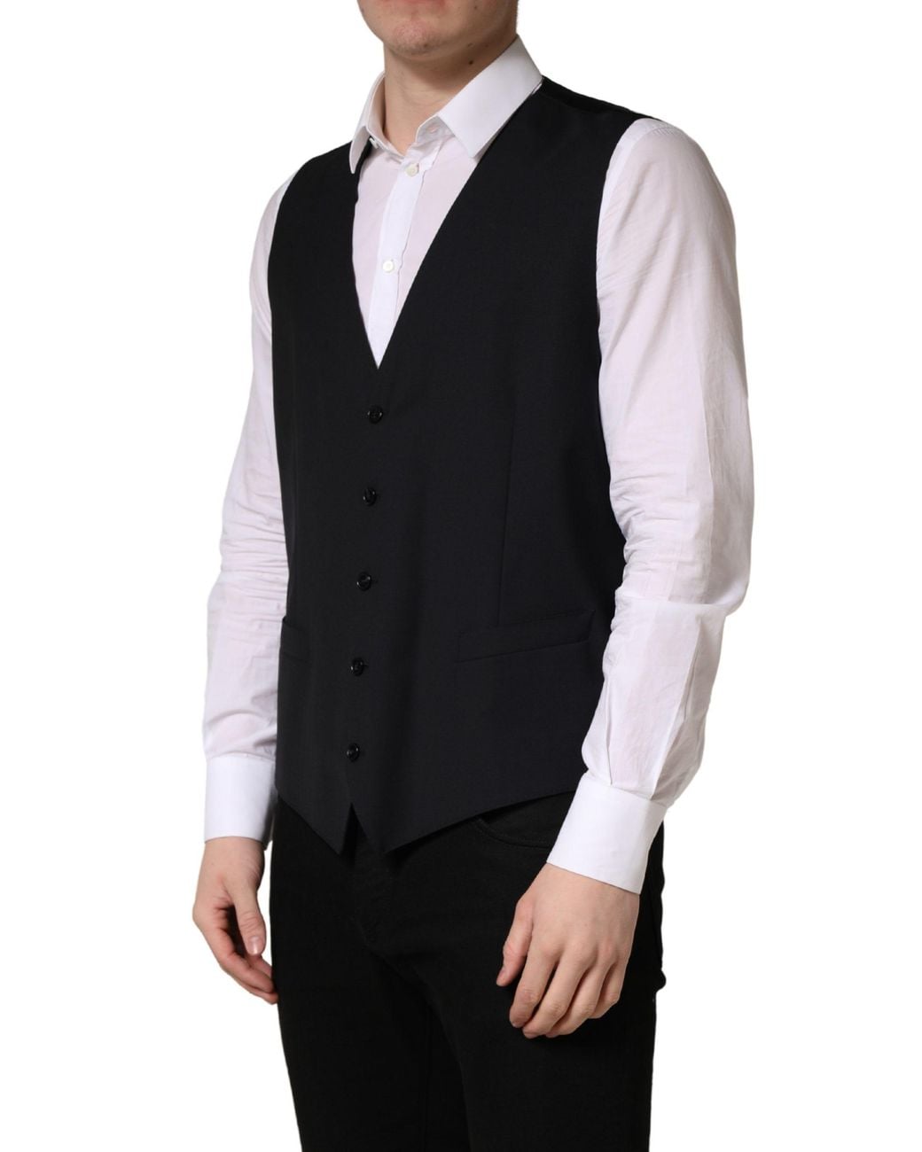 Dolce & Gabbana Black Wool Single Breasted Waistcoat Vest Virgin Elastane Clothing for men