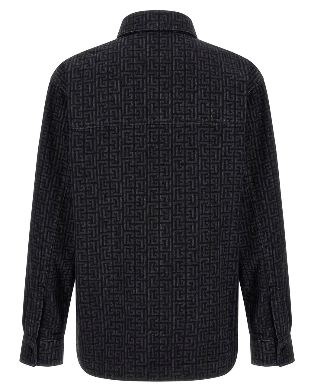 Balmain Blue Monogram-Pattern Denim Overshirt for men