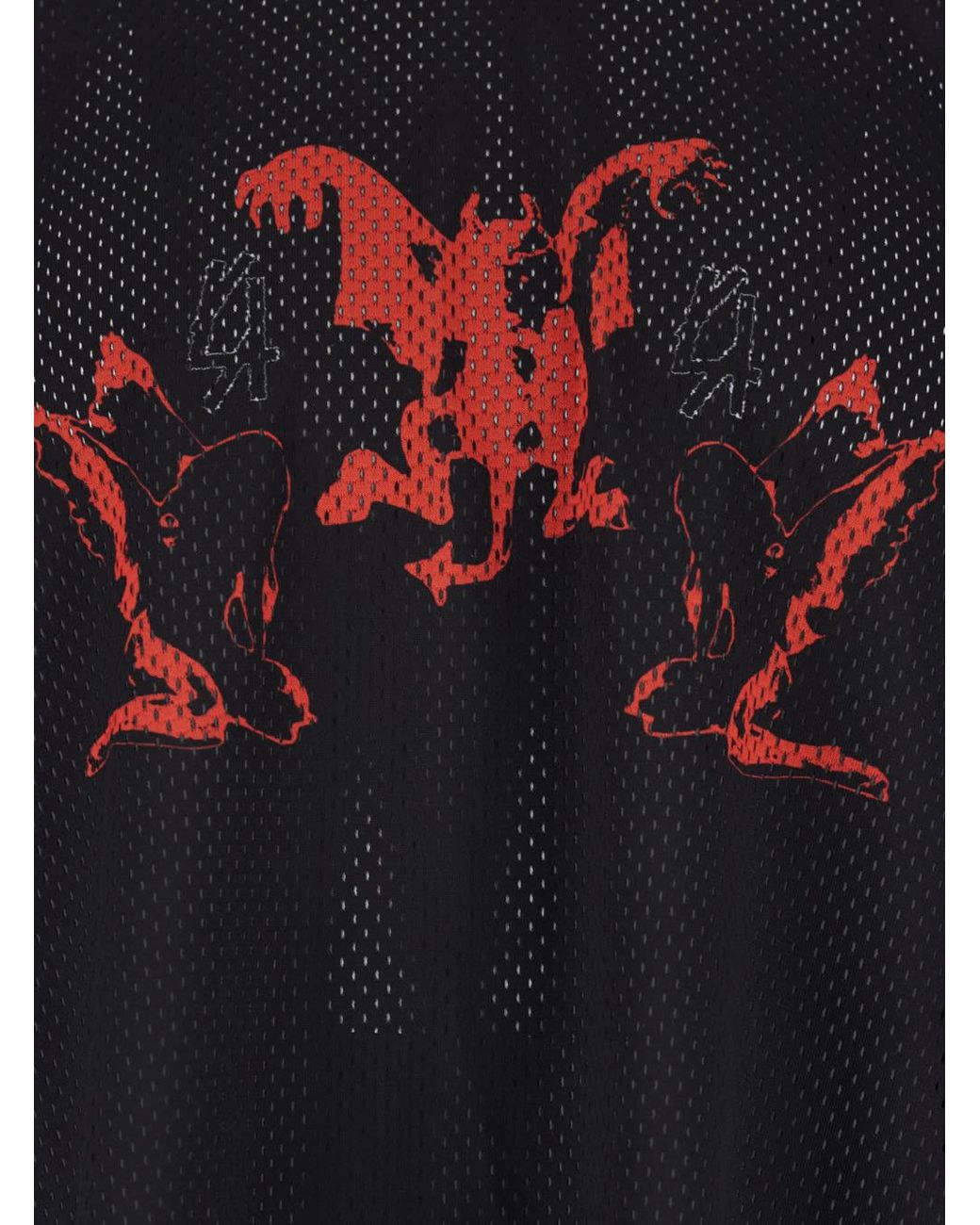 44 Label Group Black Crew Neck T-Shirt With Perforated Design And All-Over Print for men