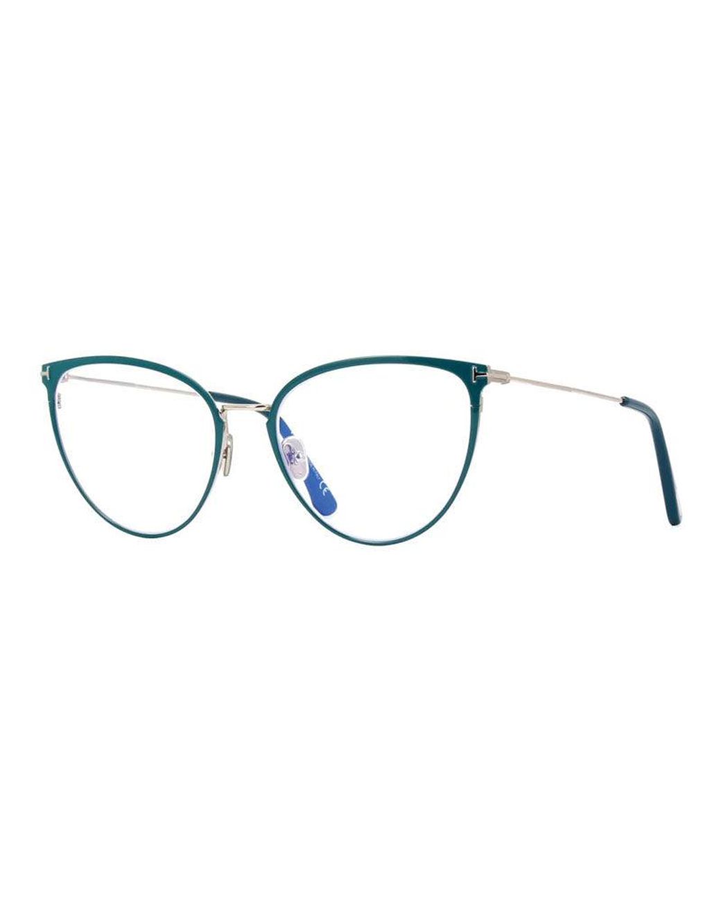 Tom Ford Blue Eyeglasses Cat Eye Full Rim, Shiny Frame And Clear Light Block Lens Ft5840-B087 Sunglasses