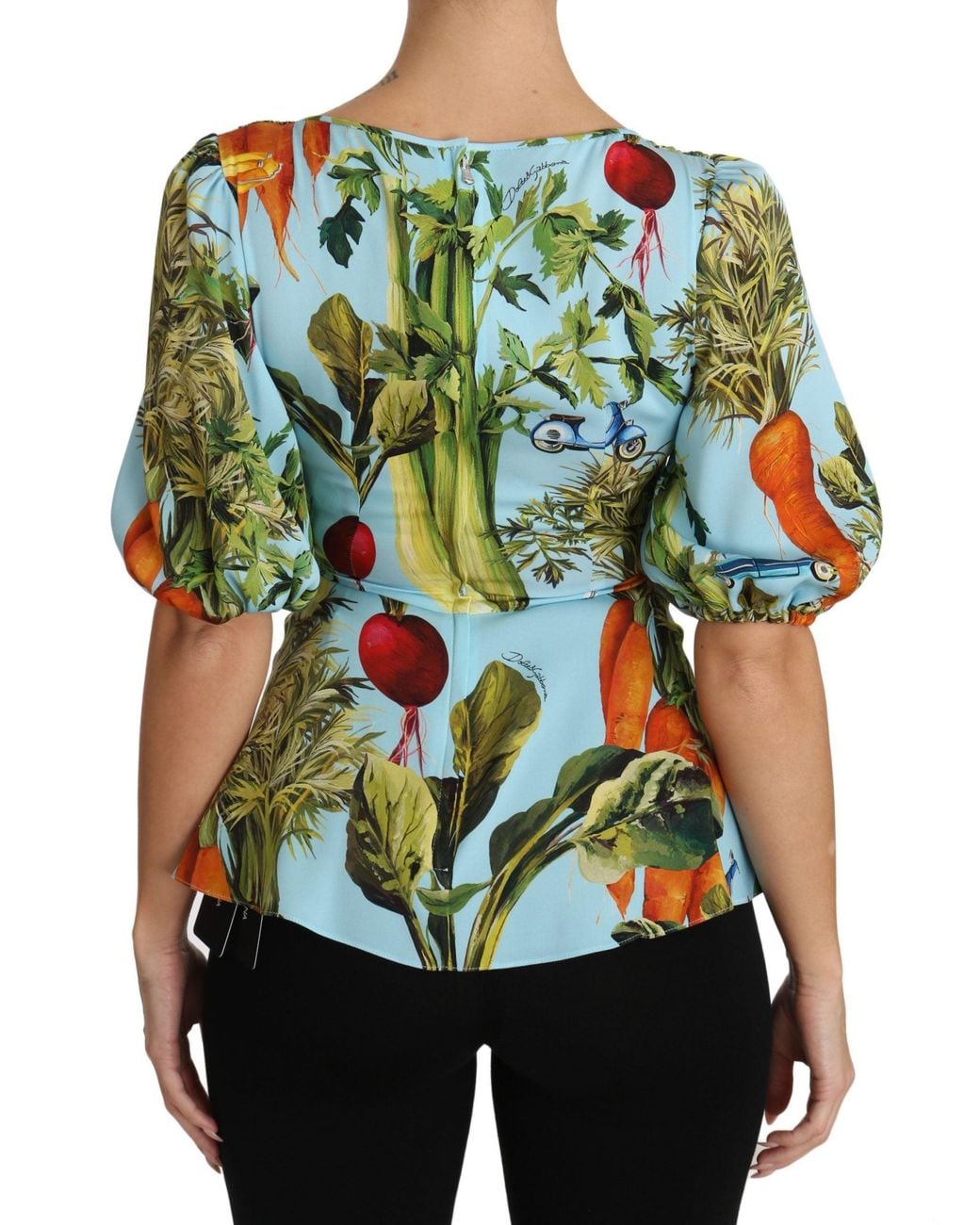 Dolce & Gabbana Blue Dolce & Gabbana Vegetable Print Silk Blouse