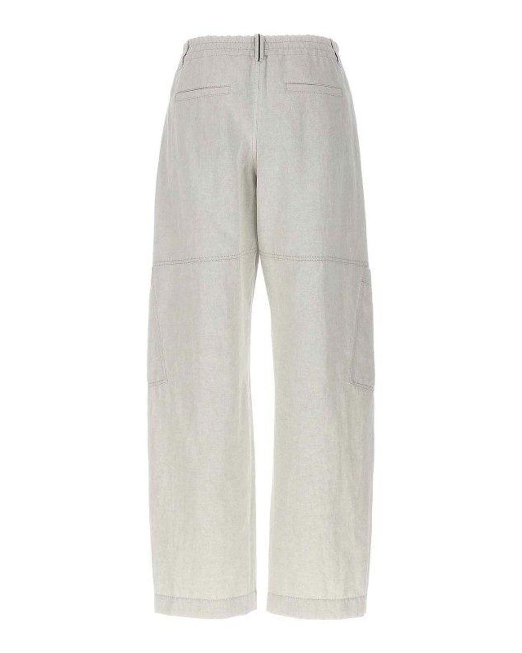 Brunello Cucinelli Gray Gesso Cotton Linen Wide Leg Trousers