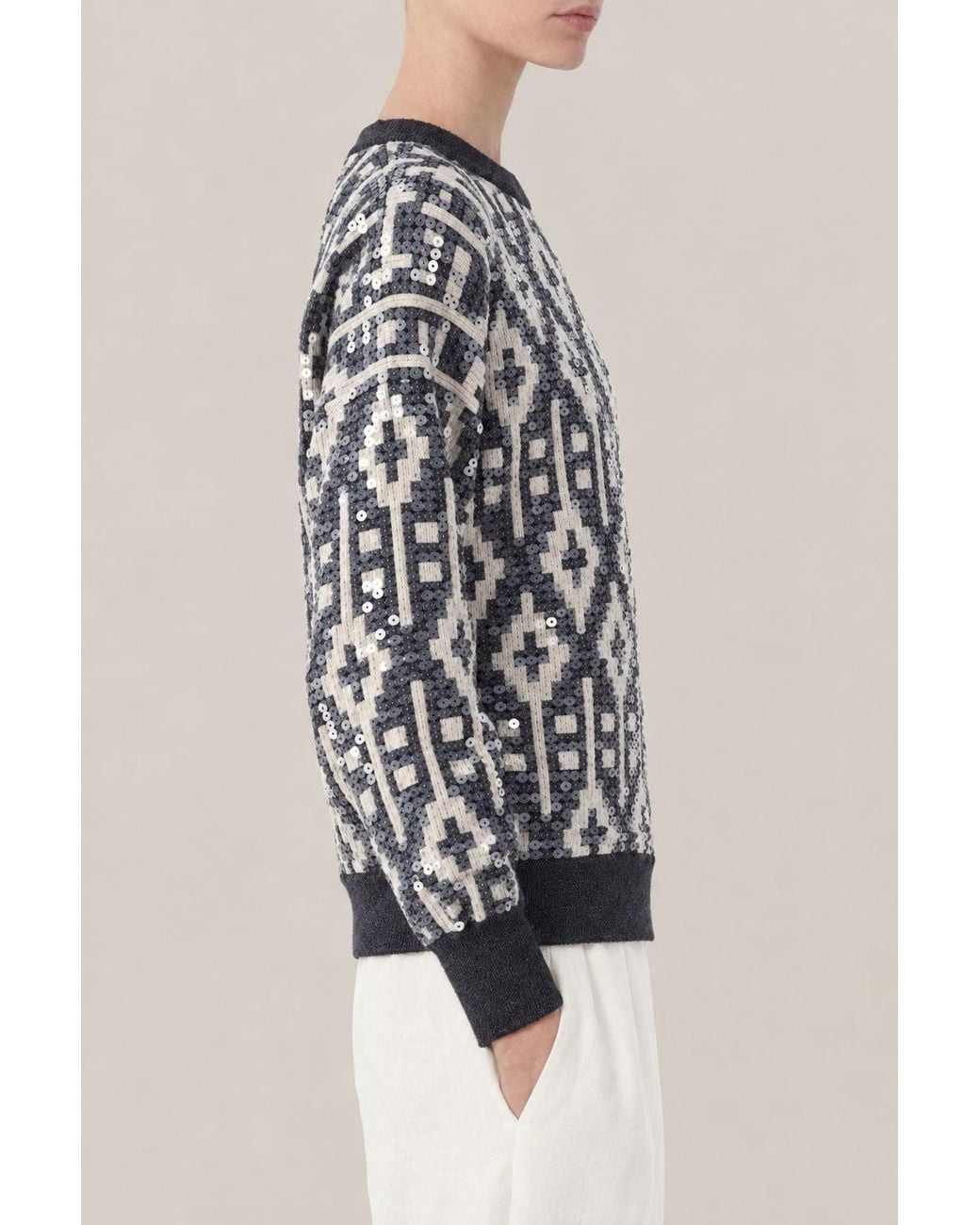 Brunello Cucinelli Black Stone Wool Silk Jacquard Sweater Clothing