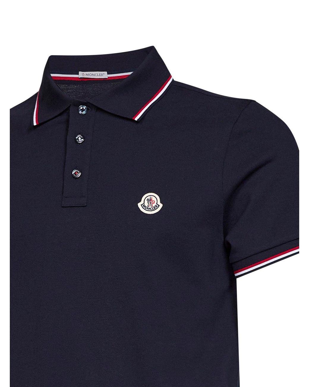 Moncler Blue Cotton Piqué Polo Shirt With Tricolor Trims for men