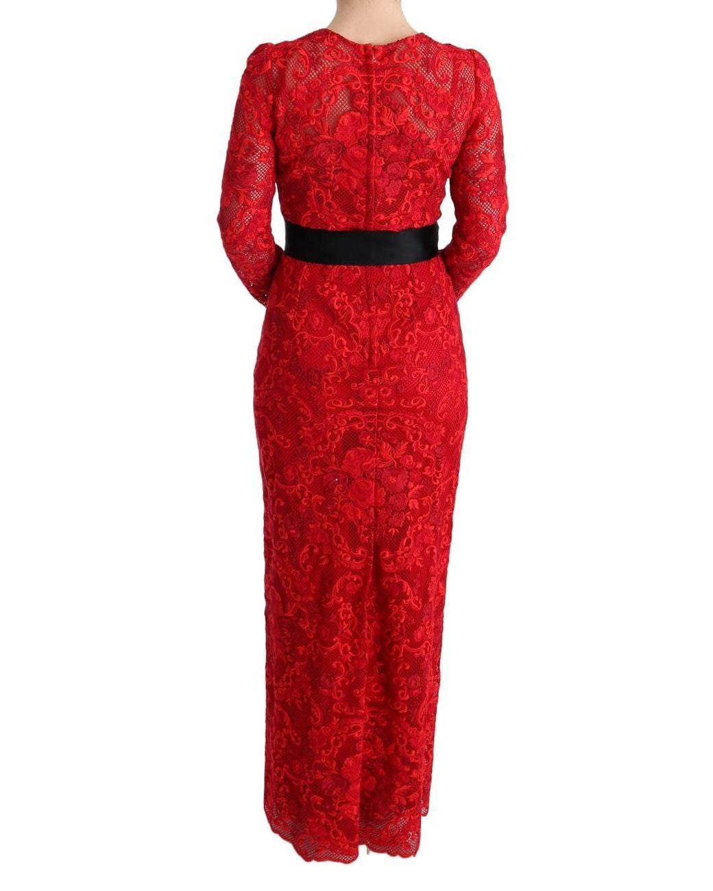 Dolce & Gabbana Red Floral Ricamo Sheath Long Dress