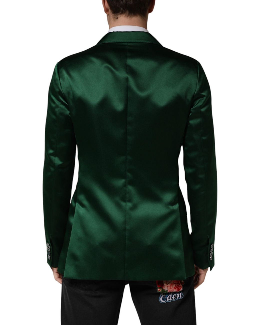 Dolce & Gabbana Green Satin Double Breasted Jacket Blazer Polyester Clothing for men