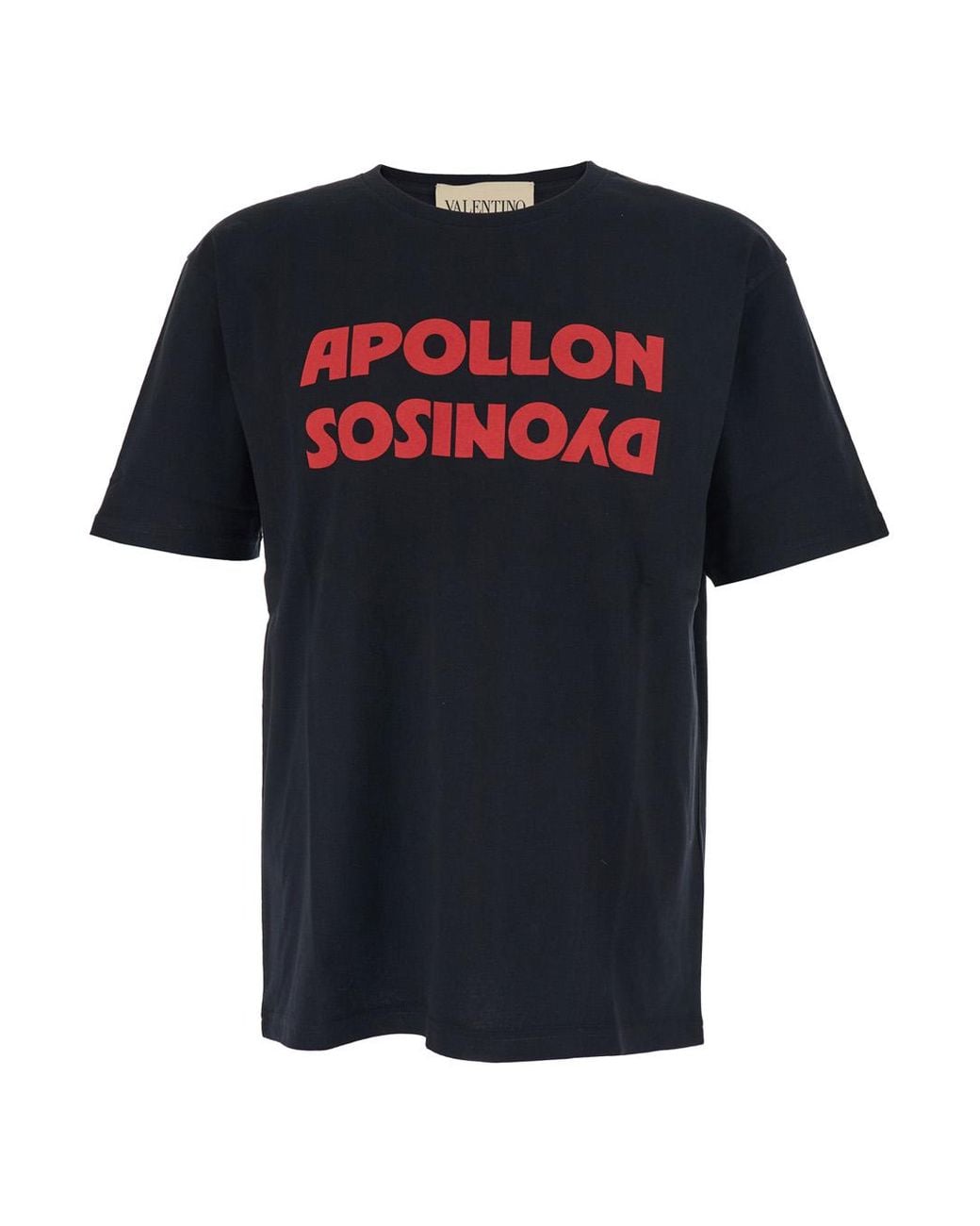 Valentino Black Crewneck T-Shirt With Front Print Cotton T-Shirts for men