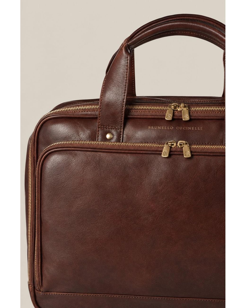 Brunello Cucinelli Brown Leather Briefcase Bag for men