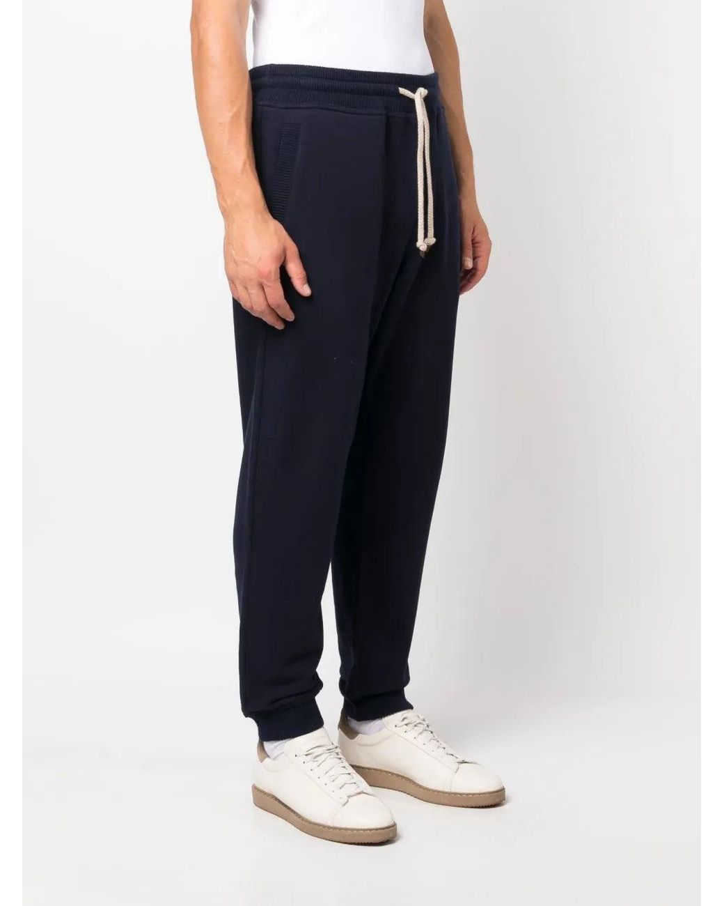 Brunello Cucinelli Blue Knit Drawstring Trousers for men