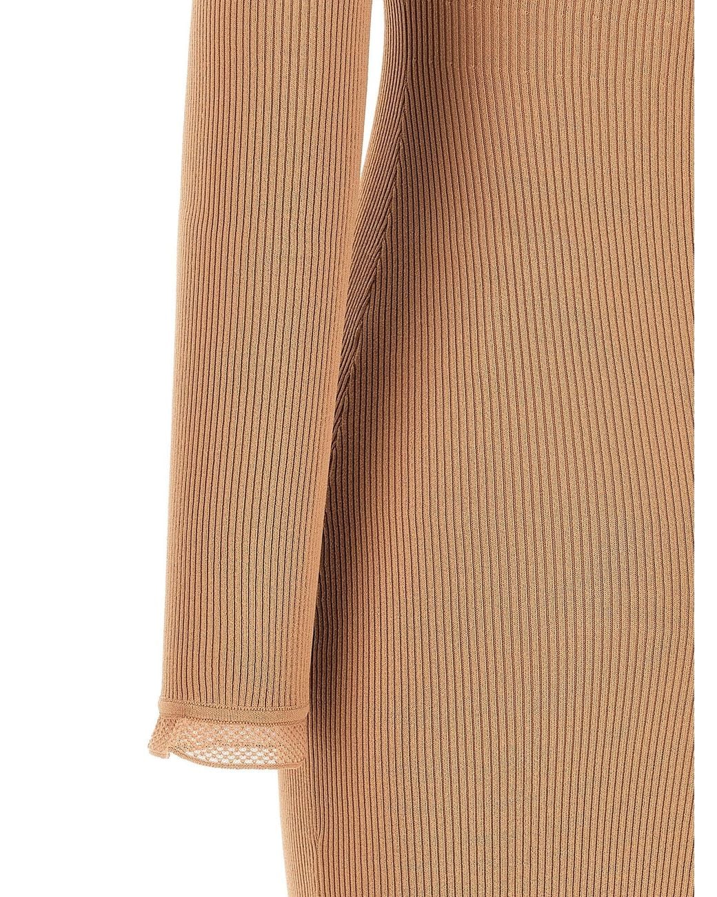 Elisabetta Franchi Natural Ribbed Knit Mock Neck Dress