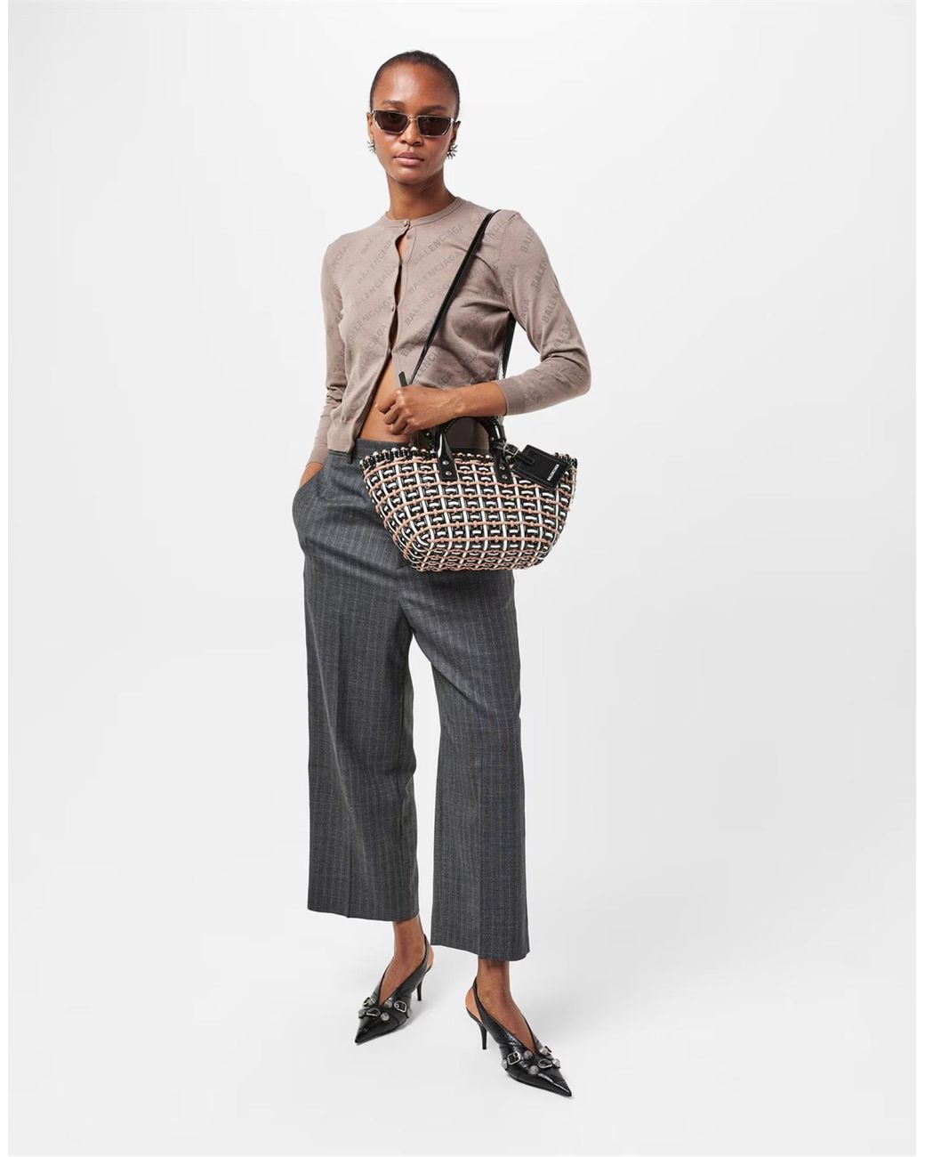 Balenciaga White Bistro Basket Braided Tote Bag