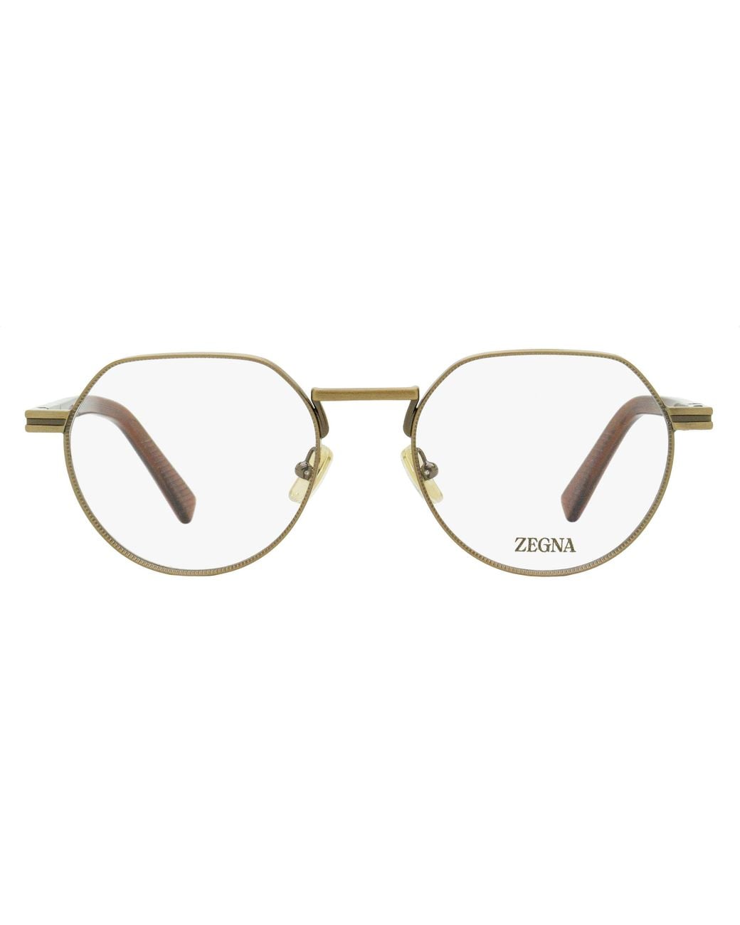 Zegna Black Rounded Geometric Eyeglasses Ez5286 038 Bronze- 51Mm Metal/Plastic (Acetate) for men