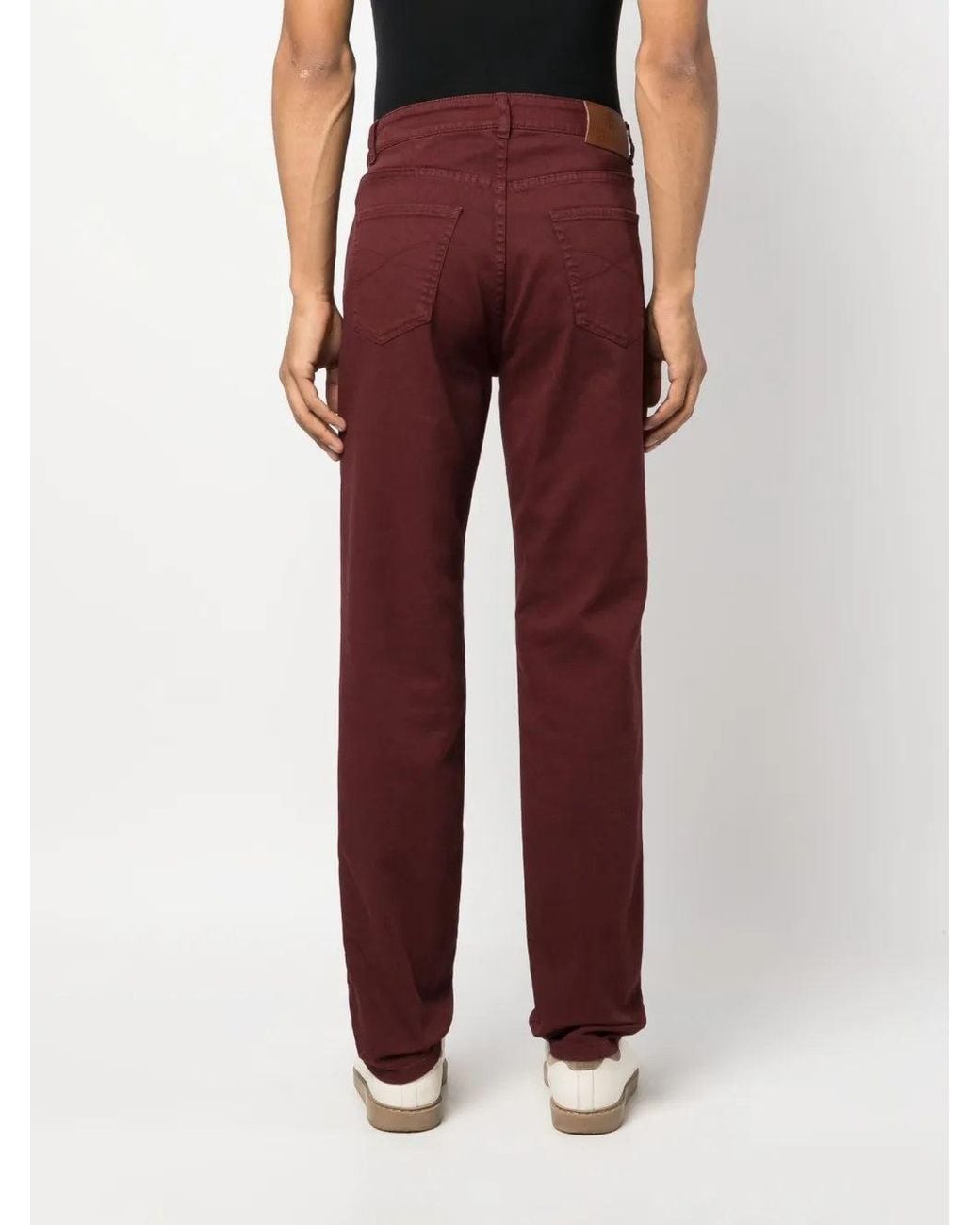 Brunello Cucinelli Red Burgundy Straight Leg Trousers for men