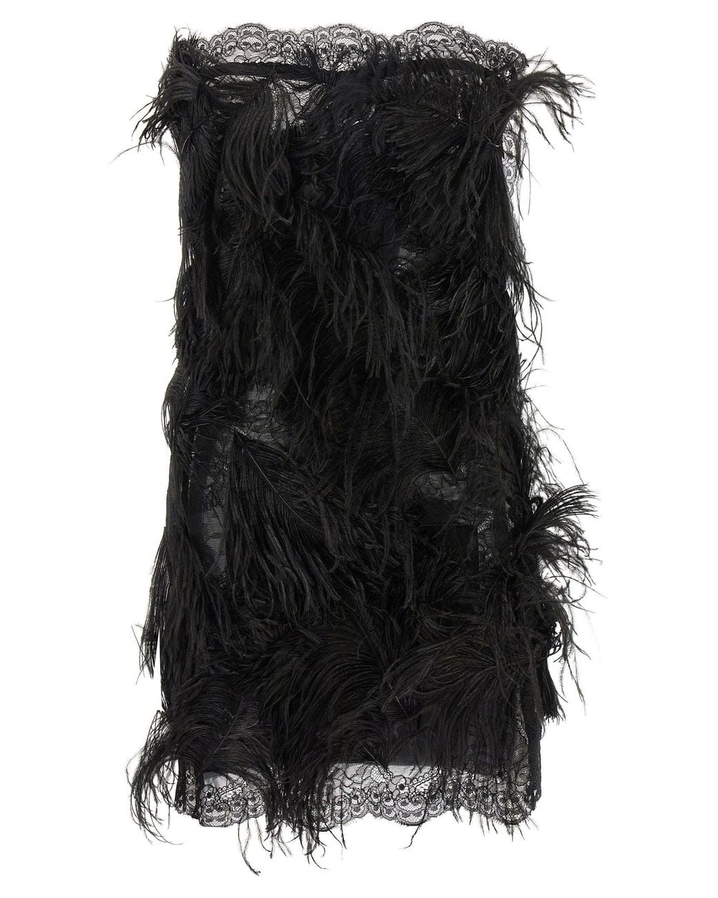The Attico Black Ostrich Feather And Lace Dress