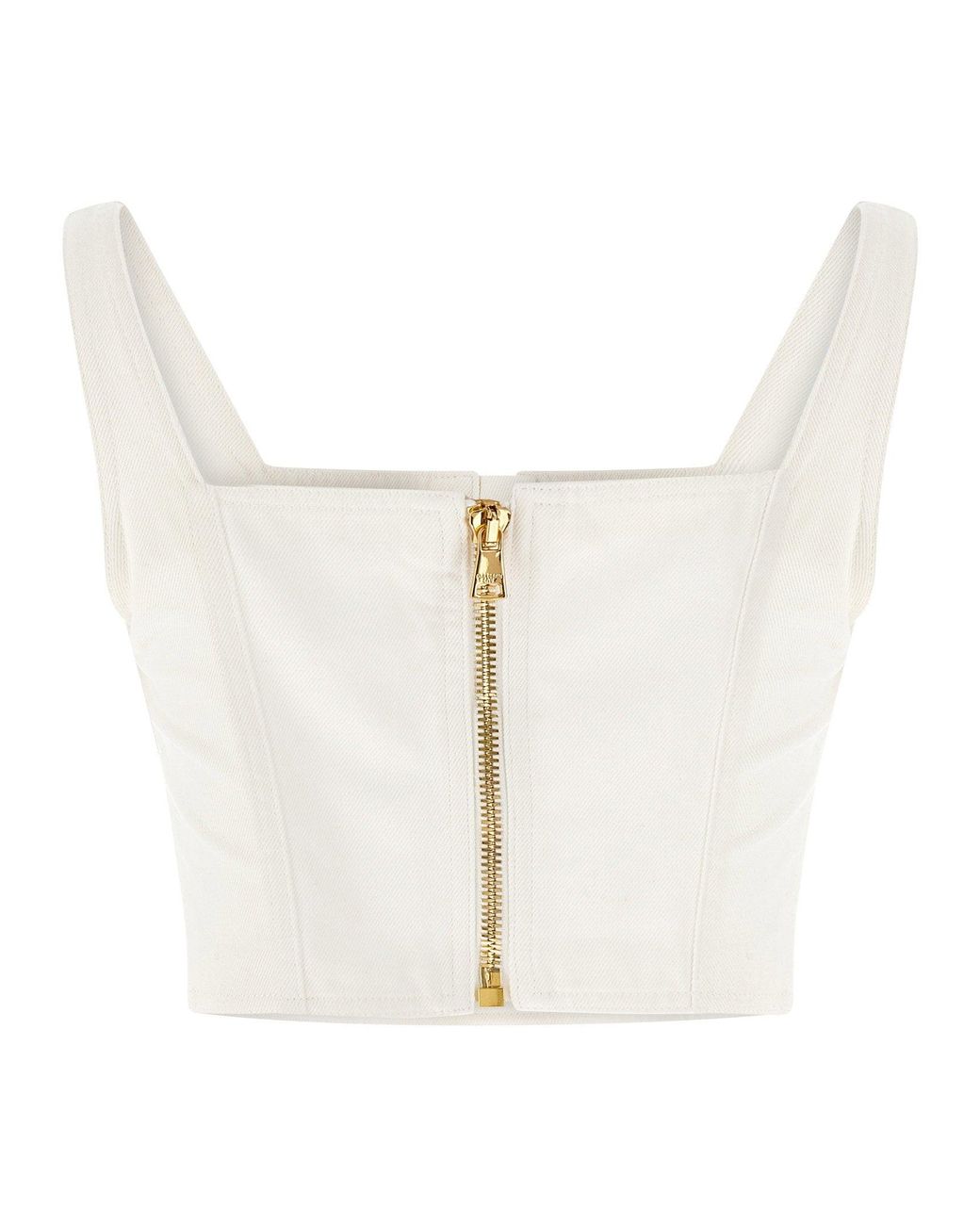 Balmain White Lion-Head Button Cotton Canvas Tank Top