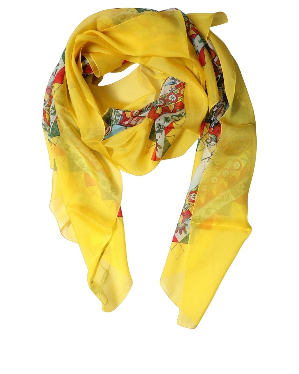Dolce & Gabbana Yellow Silk Printed Shawl Stole Scarf