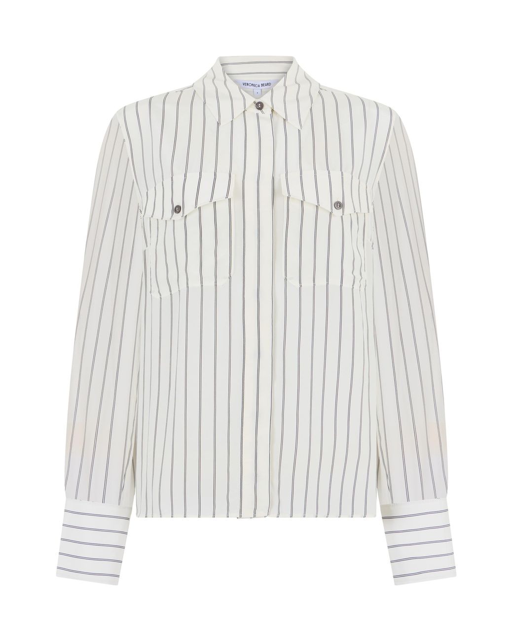 Veronica Beard White Shirt Long-Sleeve Striped Dove- Viscose