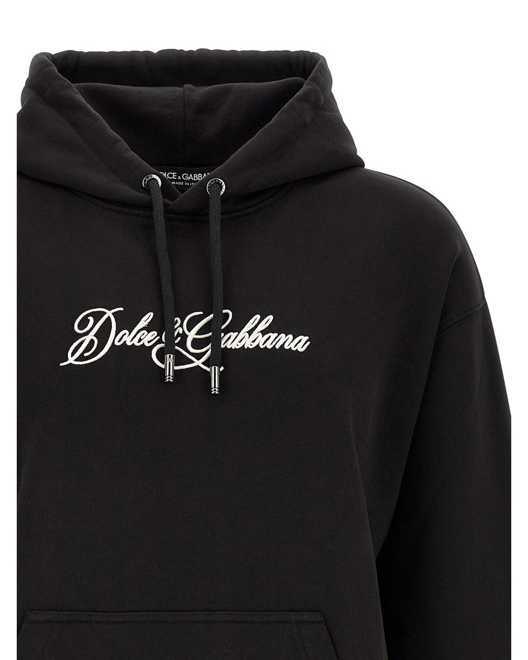 Dolce & Gabbana Black Dolce & Gabbana Logo-Embroidered Cotton Hoodie for men