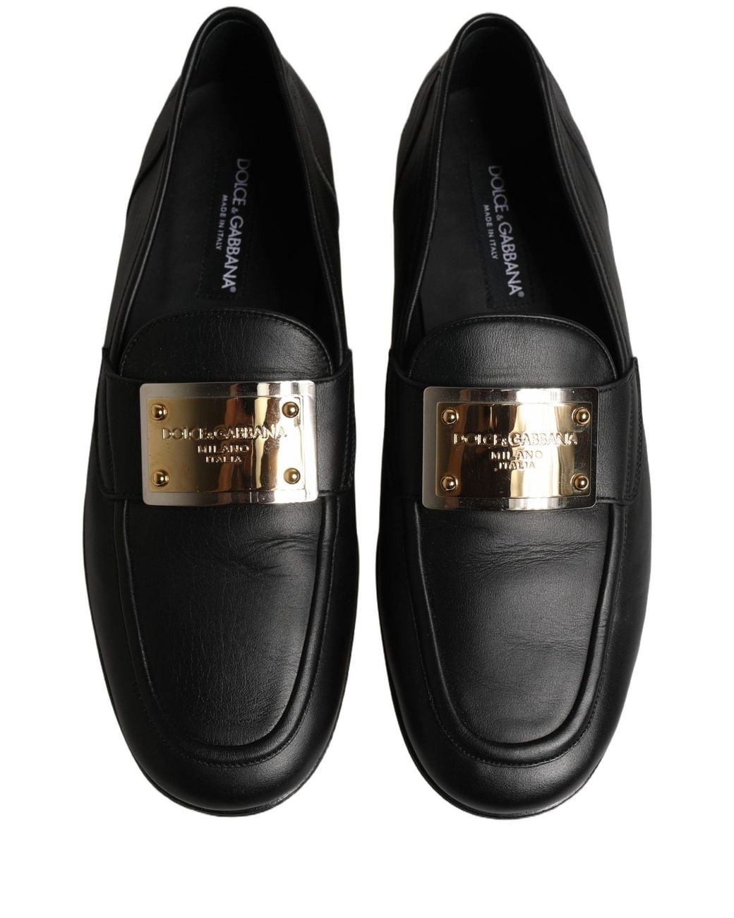 Dolce & Gabbana Black Leather Logo Plaque Loafers Shoes Calf for men