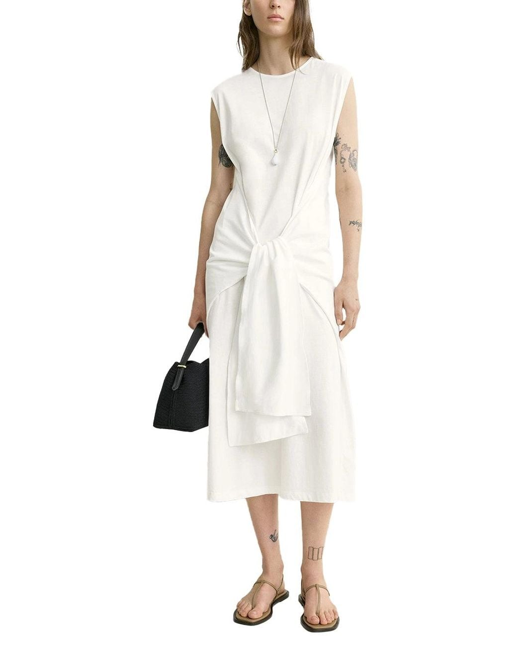 Totême White Tie-Waist Jersey Dress Off