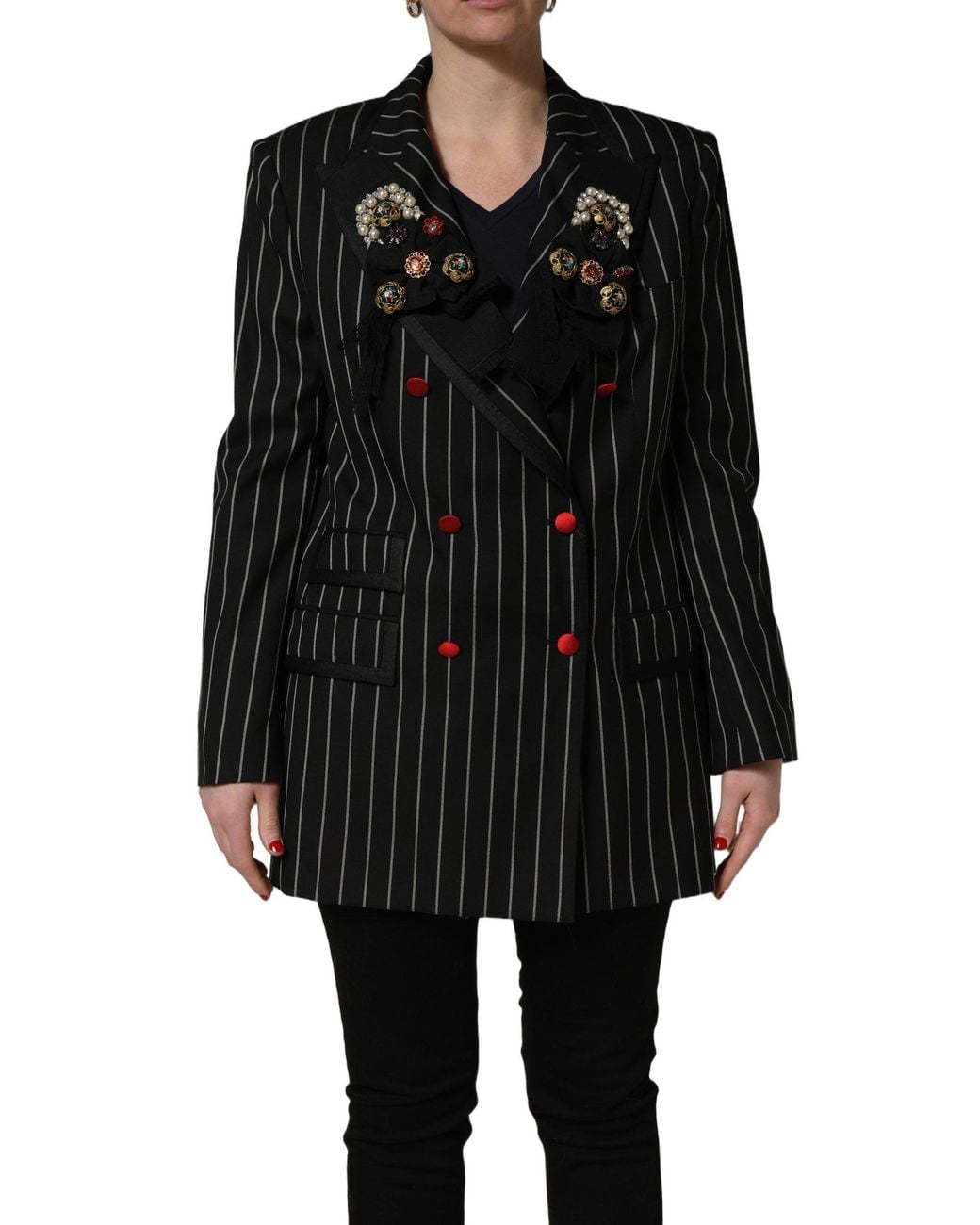 Dolce & Gabbana Black Stripe Double-Breasted Blazer Jacket Clothing