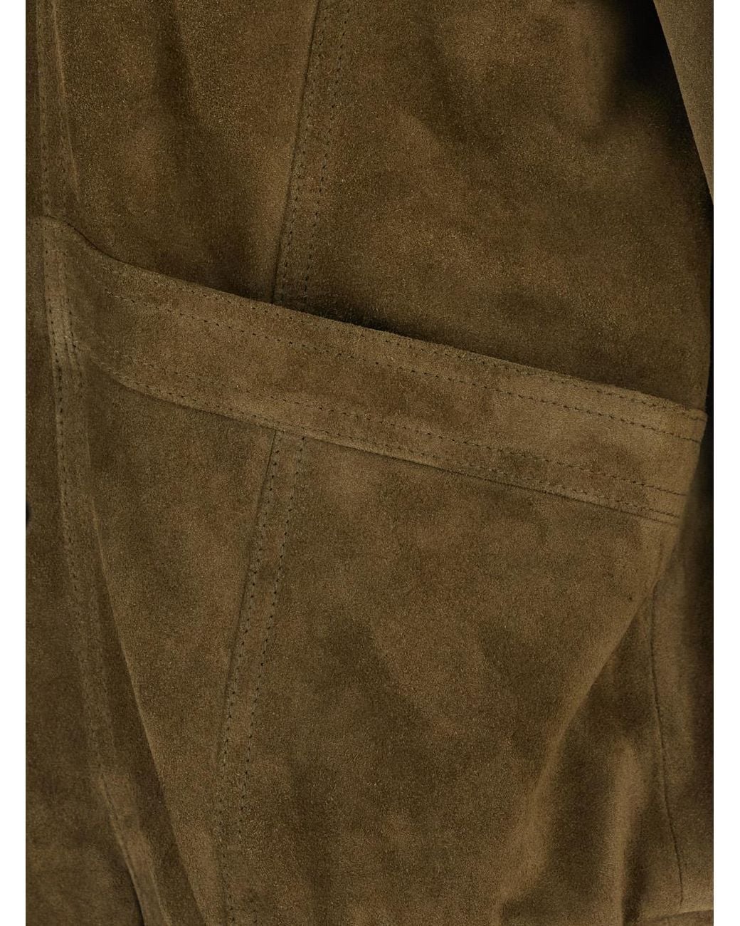 Saint Laurent Green Jacket Double-Breasted Suede High-Neck Coat