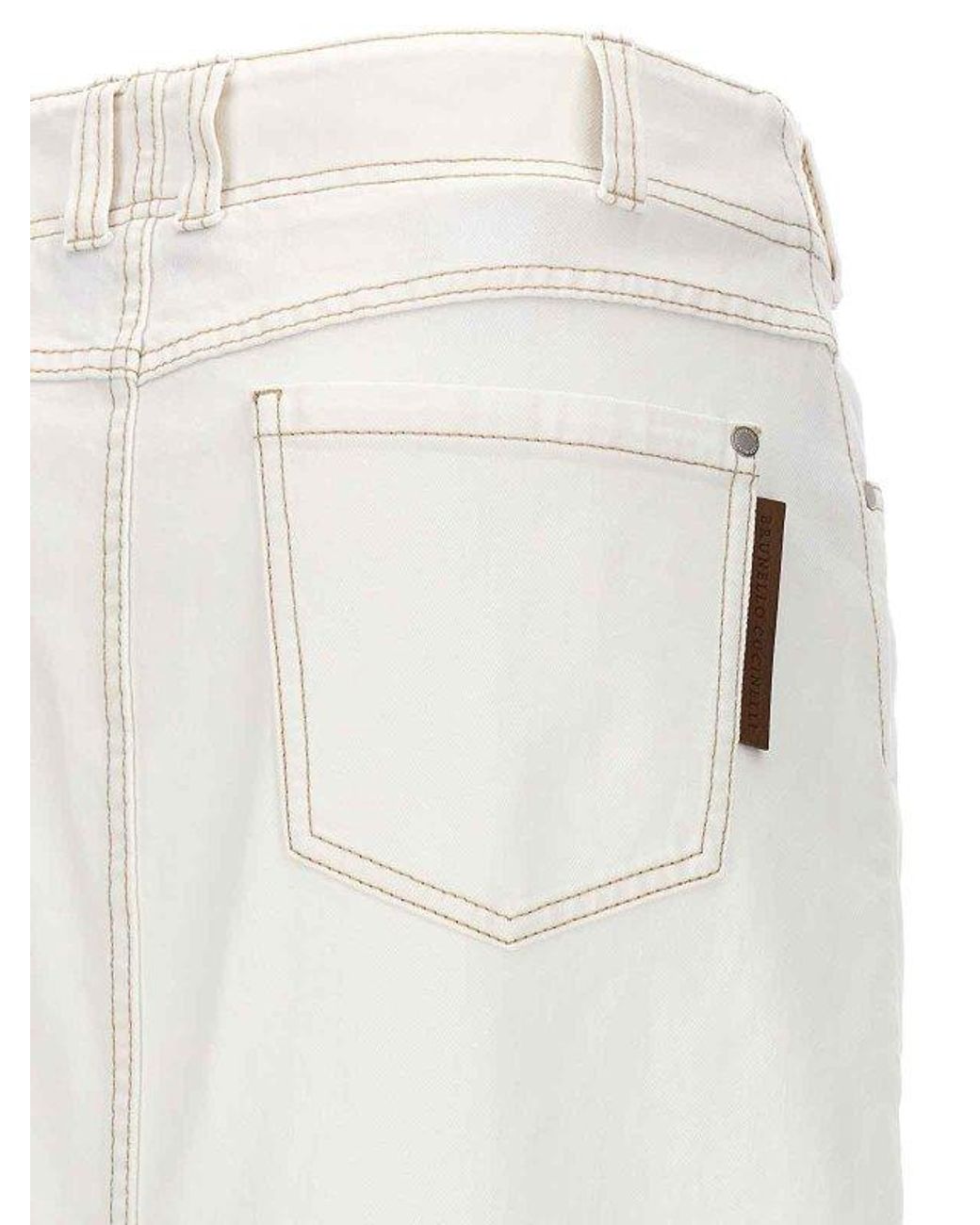 Brunello Cucinelli White Off Straight Cotton Skirt