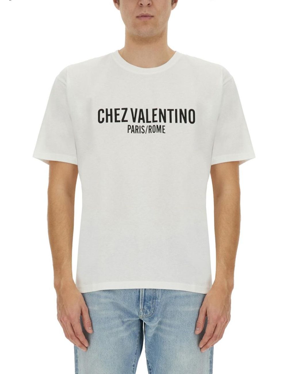Valentino White Cotton T-Shirt With Chez Print T-Shirts for men